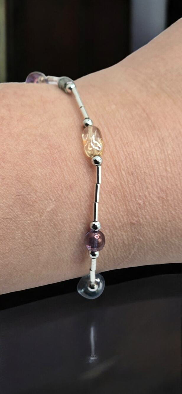Napier Blue Purple Glass Bead Bracelet Silver Tone - Modernist Minimal